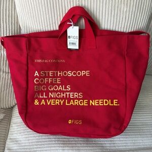 Red FIGS Tote Bag with Gold Text